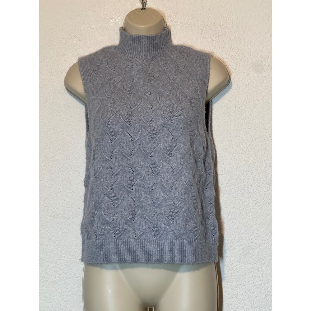 Kerisma Eco-Yarn Blue Mock Neck Cable Knit Sweater Vest M/L M6042